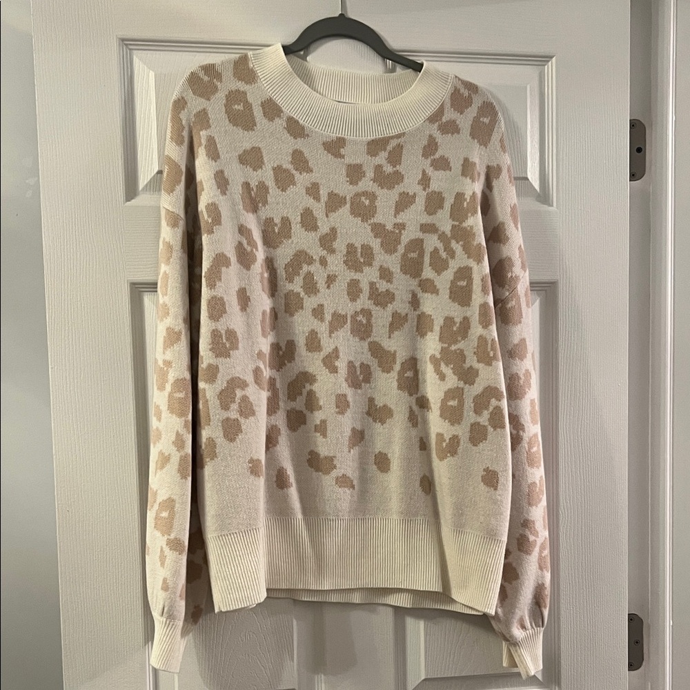 Leopard Print Cream and Tan Sweater